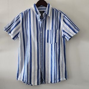 A.P.C. Short Sleeve Bryan Shirt in White and Blue Stripe
